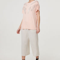 Sparkly Feather Print Relaxed T-Shirt