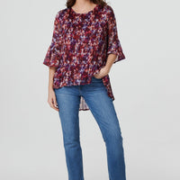 Printed Pleated 3/4 Sleeve Blouse