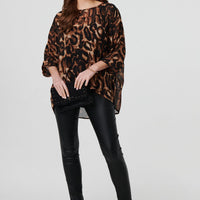 Animal Print 3/4 Sleeve Blouse Top