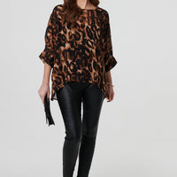 Animal Print 3/4 Sleeve Blouse Top