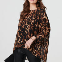 Animal Print 3/4 Sleeve Blouse Top