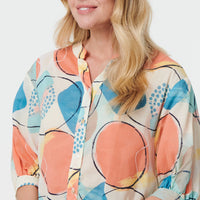 Printed 3/4 Sleeve Button-Back Blouse