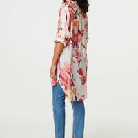 Floral Long Sleeve Longline Shirt Dress