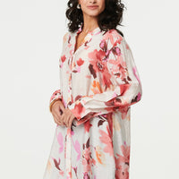 Floral Long Sleeve Longline Shirt Dress