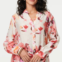Floral Long Sleeve Longline Shirt Dress