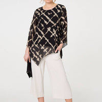 Printed Asymmetric Semi Sheer Tunic Top