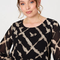 Printed Asymmetric Semi Sheer Tunic Top