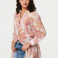 Paisley Long Sleeve Sheer Longline Shirt