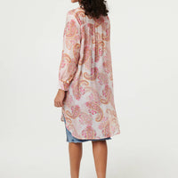Paisley Long Sleeve Sheer Longline Shirt
