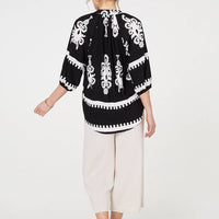 Ikat Print 3/4 Sleeve Relaxed Blouse