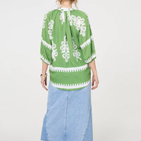 Ikat Print 3/4 Sleeve Relaxed Blouse