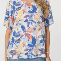 Leaf Print Relaxed Short Sleeve Blouse