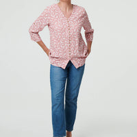Ditsy Floral 3/4 Sleeve Curve Hem Top