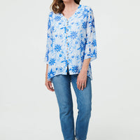 Floral Button Front Curve Hem Tunic
