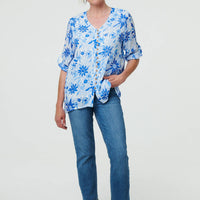 Floral Button Front Curve Hem Tunic