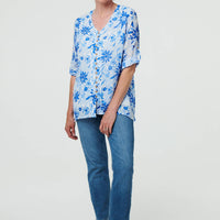 Floral Button Front Curve Hem Tunic