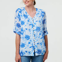 Floral Button Front Curve Hem Tunic