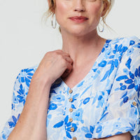 Floral Button Front Curve Hem Tunic