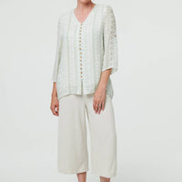 Printed Button Front Curve Hem Blouse