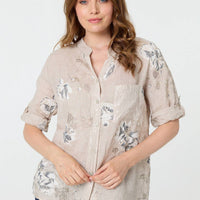 Floral 3/4 Turn-Up Sleeve Blouse