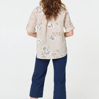 Floral 3/4 Turn-Up Sleeve Blouse