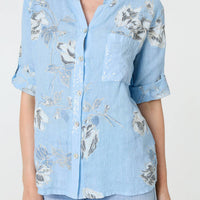 Floral 3/4 Turn-Up Sleeve Blouse