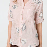 Floral 3/4 Turn-Up Sleeve Blouse