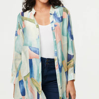 Abstract 3/4 Sleeve Short Shirt Dress