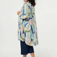 Abstract 3/4 Sleeve Short Shirt Dress