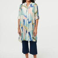 Abstract 3/4 Sleeve Short Shirt Dress