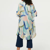 Abstract 3/4 Sleeve Short Shirt Dress