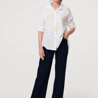 Embroidered 3/4 Turn-Up Sleeve Shirt