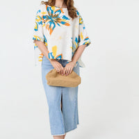 Floral 3/4 Sleeve Relaxed Boxy Blouse