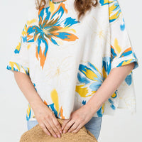 Floral 3/4 Sleeve Relaxed Boxy Blouse