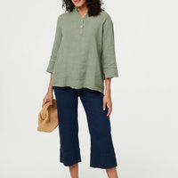 Relaxed 3/4 Sleeve Button Neck Blouse