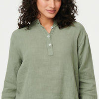 Relaxed 3/4 Sleeve Button Neck Blouse