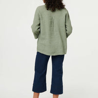 Relaxed 3/4 Sleeve Button Neck Blouse