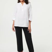 Relaxed 3/4 Sleeve Button Neck Blouse