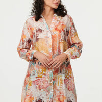 Abstract Long Sleeve Short Shirt Dress