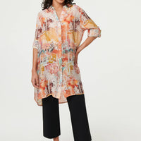 Abstract Long Sleeve Short Shirt Dress