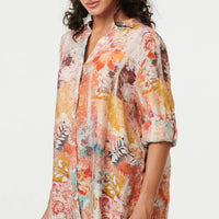 Abstract Long Sleeve Short Shirt Dress