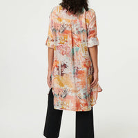 Abstract Long Sleeve Short Shirt Dress