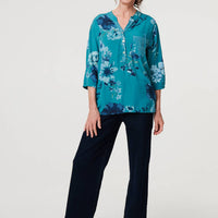 Floral Sequin Detail 3/4 Sleeve Blouse