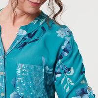 Floral Sequin Detail 3/4 Sleeve Blouse