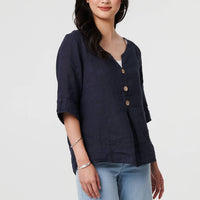 Button Detail 3/4 Sleeve Relaxed Blouse