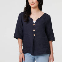 Button Detail 3/4 Sleeve Relaxed Blouse