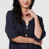 Button Detail 3/4 Sleeve Relaxed Blouse