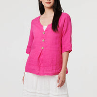 Button Detail 3/4 Sleeve Relaxed Blouse