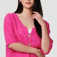 Button Detail 3/4 Sleeve Relaxed Blouse