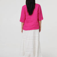 Button Detail 3/4 Sleeve Relaxed Blouse